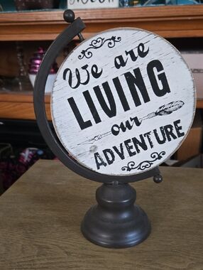 Rustic White & Black 'We Are Living Our Adventure' Table Globe Sign